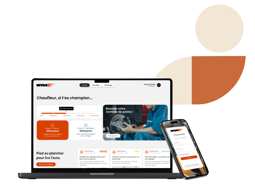 Interface de la solution SaaS Fiddy par nesso - plateforme de pilotage d'engagement communautaire sur ordinateur et mobile